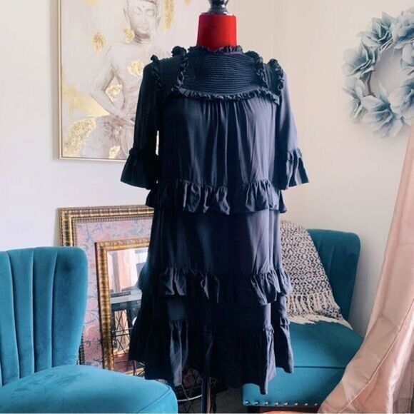 ULLA JOHNSON BLACK SILK MINI DRESS - Picture 2 of 15